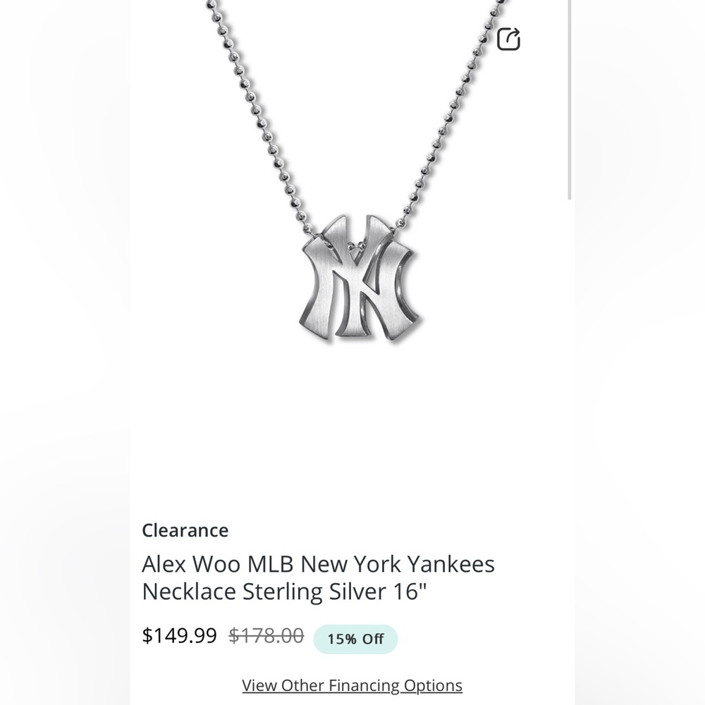New York Yankees 🍎 Alex Woo MLB sterling silver necklace NWT - Picture 7 of 13